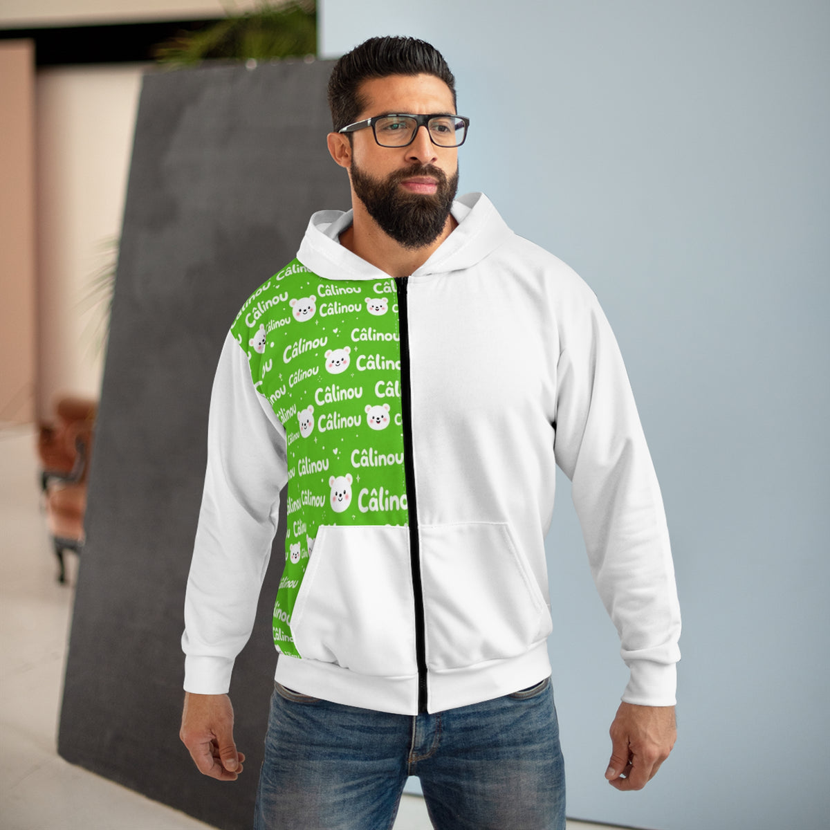 Chandail à capuche zippé Câlinou – Motif oursons